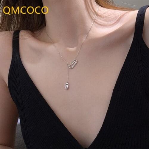 QMCOCO 925 Silver Geometry Necklace For Women Fashion Irregular Geometric Clavicle Chain For Girls Party Jewelry Gifts