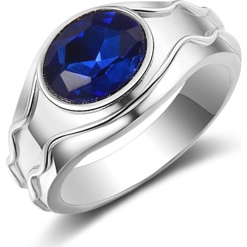 Luxury Mens Ring Fashion Simple Blue Gems Zircon Ring Men Wedding Band Engagement Ring Mens Jewelry Fashion Accessories