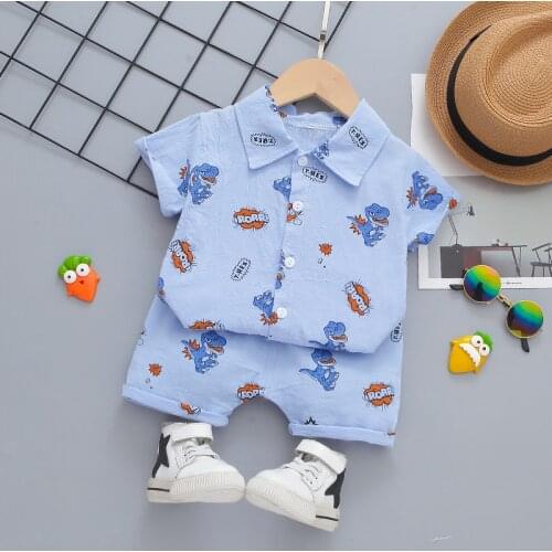 Dinosaur Thin Fabric Summer Boys Sets Toddler Kids Shirt + Shorts Quality Fashion Girls Clothes Outfit