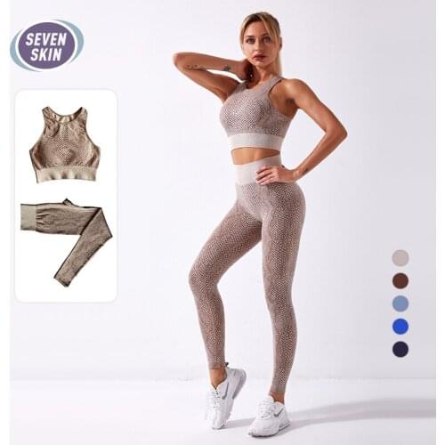 SEVEN SKIN Serpentine Seamless 2pcs Women Yoga Suit Gym Fitness Clothes Sports Bra Workout Crop Top High Waist Leggings Yoga Set