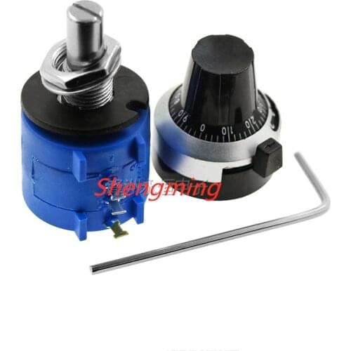 3590S-2 3590S Series Precision Multiturn Potentiometer 10 Ring Adjustable Resistor+1PCS Turns Counting Dial Rotary 6.35mm Knob