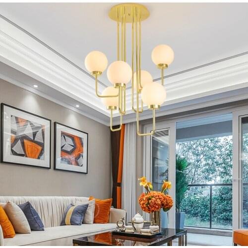 SGROW Stainless Steel Frosted Glass Chandelier Modern Hanging Lamp for Bedroom Dinning Room Living Room Lampara Lighting Fixture