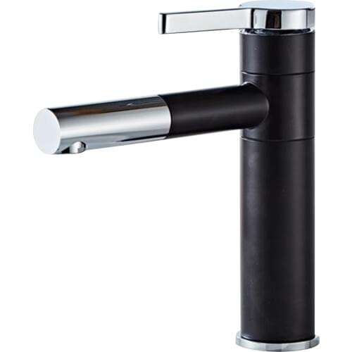 Bathroom Basin Faucets Pull Out Water Spray Rotatable Swivel Faucet Black A