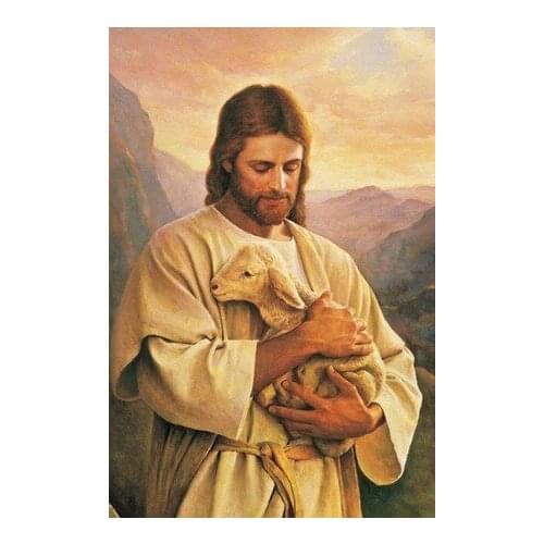 Special offer- # RELIGIOUS ART- Jesus the Shepherd carrying a Lost Sheep oil painting -- HAND PAINTED ART --free shipping cost