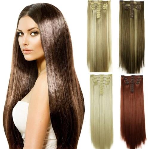 StrongBeauty 28inch Long Straight Full Head Synthetic Clip in Hair Extensions 8pcs 300g COLOUR CHOICES