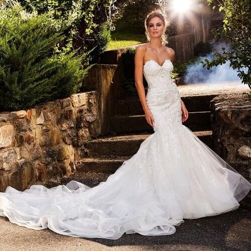 Backless Wedding Dresses Mermaid Sweetheart Tulle Appliques Lace Beaded Dubai Arabic Wedding Gown Bridal Dress Vestido De Noiva