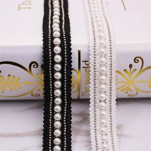 Vintage Peal bead chain cotton Handmade Embroidered lace ribbon Fabric DIY Hair accessories clothing Dress Sewing Supplies Craft