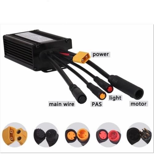 Electric Bicycle Waterproof Connector 36V 48V 250/350W 14A 6 Mosfet Brushless Sinewave Controller KT Series Support LED LCD