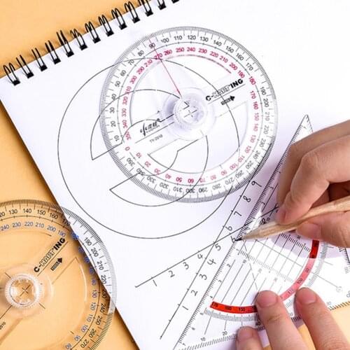All Circular 10cm 360 Degree Pointer Protractor Ruler Angle Finder Swing Arm For School Office Supplies Random Color