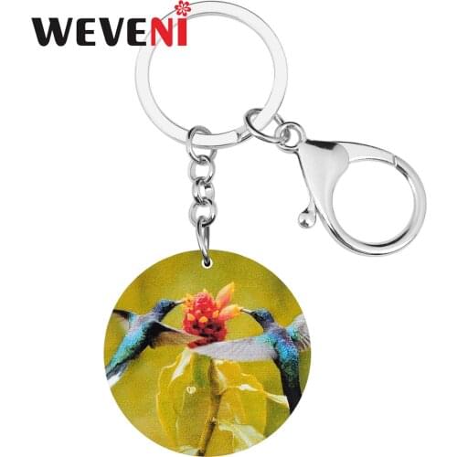 WEVENI Acrylic Lovely Hummingbird Bird Keychains Flower Animal Keyring Jewelry For Women Men Kids Trendy Gift Wallet Accessories