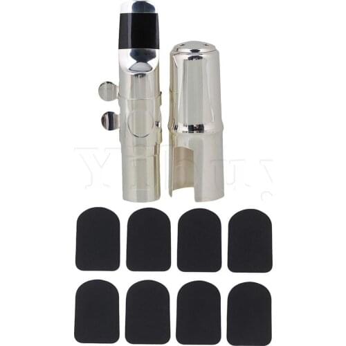 Yibuy 7# B-flat Nickel Plated Sax Mouthpiece w/ Cap Ligature 0.8mm Patches Pad