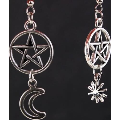 Piercing Jewelry Earrings for Women 2020 Trend Gothic Pentagram Asymmetry Moon Star Earings Wholesale Silver Color Jewellery