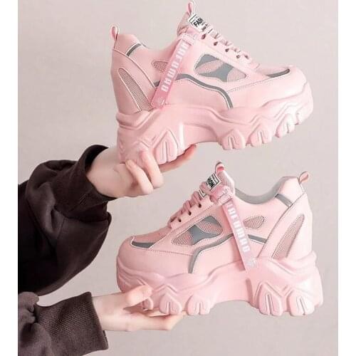 New Women High Top Sneakers 2021 Spring Breathable Chunky Casual Shoes Outdoor 8CM Thick Bottom Trend Female Vulcanized Dad Shoe