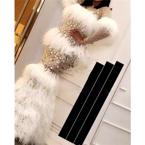 2021 Beading Feather Prom Dresses Long Sleeves Illusion Dubai Arabic Plus Size Mermaid Evening Dress Sheer Neck robe de soiree