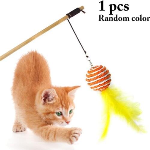 1PC Cat Wand Refill Toy Funny Fake Feather Kitten Teaser Stick Cat Interactive Toy Catnip Toy Cat Toy Pet Supplies Random Color
