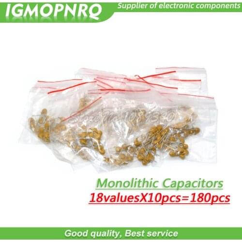 18valuesX10pcs=180pcs 20PF-1UF (20-105) each 10pcs Monolithic Ceramic Capacitors 50V component diy