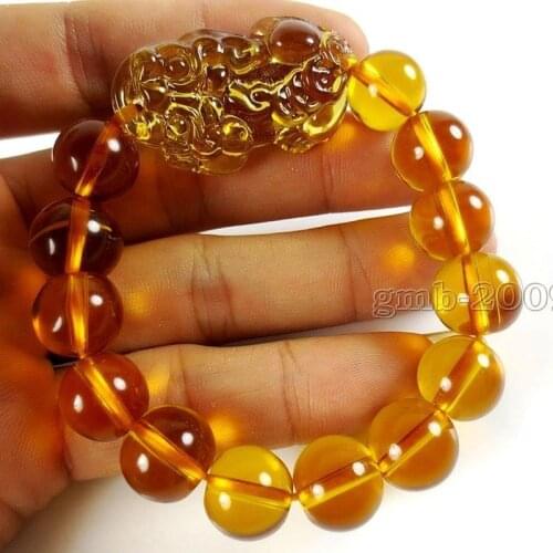 10pc CHINESE Black yellow stone Bead Dragon Pi Xiu Coin Bangle Feng Shui Bracelet