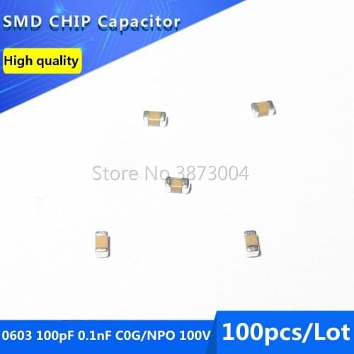 100pcs 0603 100pF 0.1nF C0G/NPO 100V 5% SMD Chip Capacitor
