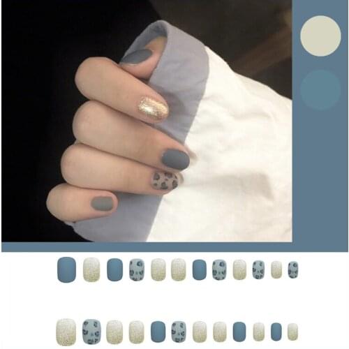 24pcs Blue Gold Leopard Printed Nail Stickers Short Paragraph Fashion Removable DIY Slider For Manicuring Nail Art Watermarks