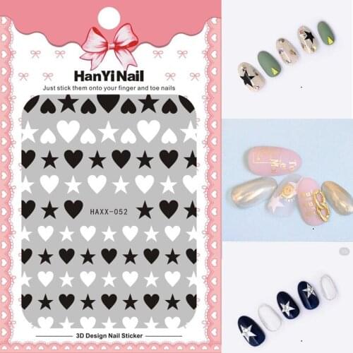 3D nail art sticker Japanese style heart star wave lines chain letters black gold white manicure tip decoration nail decal HY005