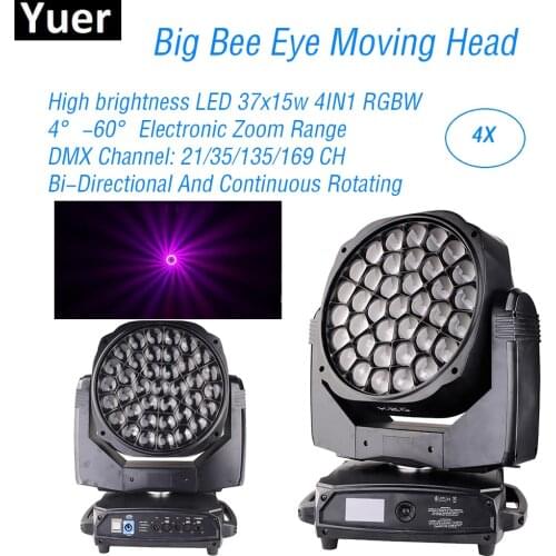 4Pcs/Lot 37x15W LED Big Bee Eye Moving Head Lights Wash Effect Beam Stage Lights DMX Control Sound Party DJ Disco Moving Head