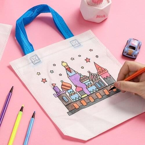 5Pcs Kids DIY Graffiti Bag Cartoon Non-woven Recycle Bag Art Handmade Painting Handbag Material Children Filling Drawing Toys