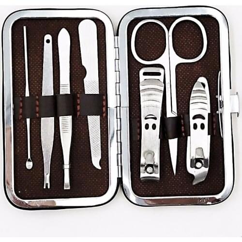 7pcs/Set Nail Clipper Kit, Nail Care Pedicure Scissor/Tweezer/Knife/Ear Pick,Utility Manicure Set Tools+Stone Pattern/grid Case