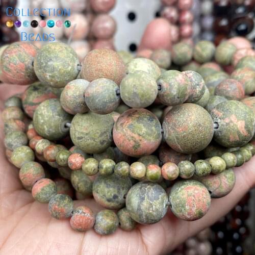 Natural Stone Dull Polish Unakite Jaspers Spacer Loose Round Beads For Jewelry Making 4-12 MM DIY Bracelets Accessories 15"