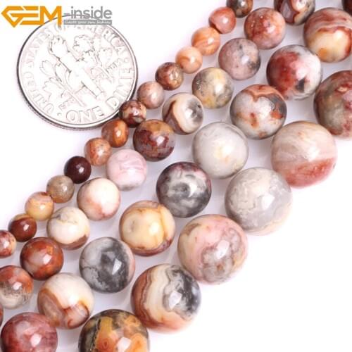 Gem-inside 4-10mm 15'' Natural Round Yellow Crazy Lace Agate Beads For Jewelry Making Necklace Bracelets For Women DIY Beads