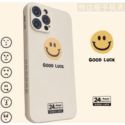Cute Lucky Smile Face Side Pattern Phone Cases for Iphone 12 11 12 Pro Max Mini 7 8 Plus Xr Xs Max X SE 2020 Soft TPU Back Cover