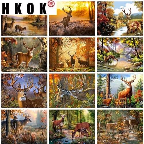 HKOK 5D Diamond Embroidery Deer Full Square Diamond Painting Animals Cross Stitch Mosaic Full Layout Crafts Home Decoration