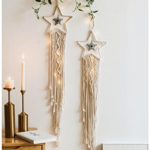 Cotton Handmade Star Tapestry Wall Hanging Hippie Boho Home Dorm Decor Wall Accents Birthday Holiday Gifts Iron Wall Decoration