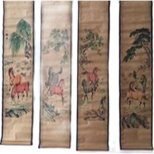 Archaize calligraphy and painting, eight horse horse horse Jun figure, home and office, four screen decoration and hanging paint