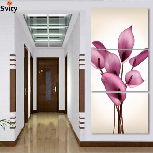 Beautiful lily flowers printed on canvas for entryway,3 panels home decor wall art painting no frame wall painting wholesaleH206