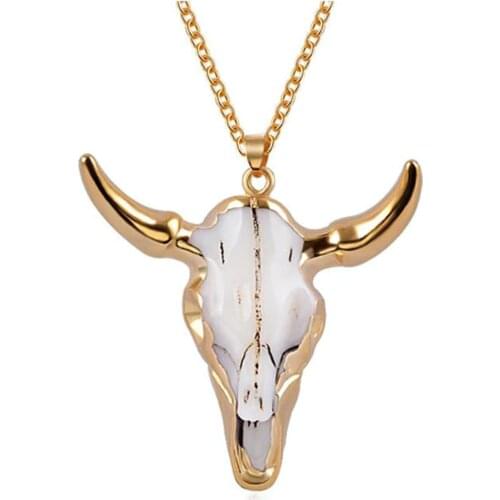 Woman Fashion Hip-hop Bull Head Pendant Street Trendy Male Imitation Domineering Gold Bone Necklace Birthday Party Jewelry Gifts