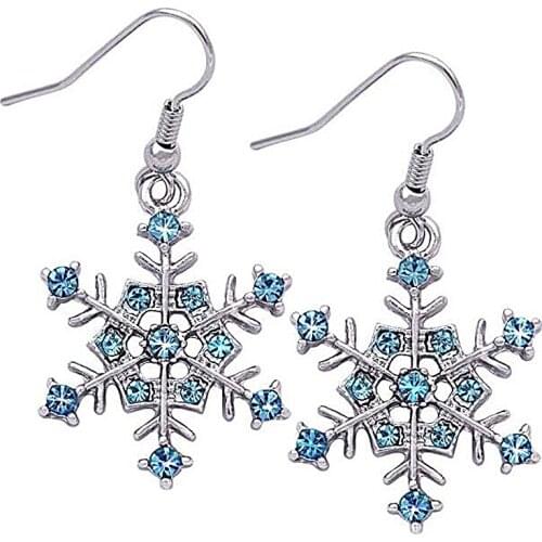 Double Nose Fashion Winter Theme Jewelry Drop Ship Metal Alloy Rhinestone Crystal Snowflake Charm Hook Earring Jewelry For Gifts