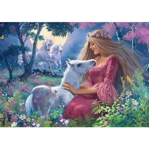 Girl and horse Diy Oil Painting By Numbers Vintage Acrylic Paint On Canvas Handpainted Unique Gift For Home Decoration