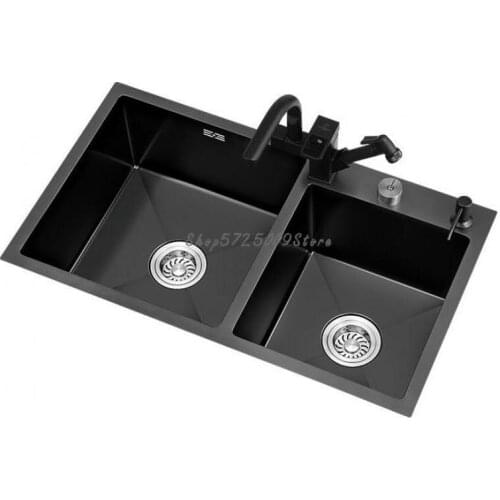 Three-hole Nano-sink Double-bath Kitchen 304 Stainless Steel Black Sink Large Sink Manual Sink