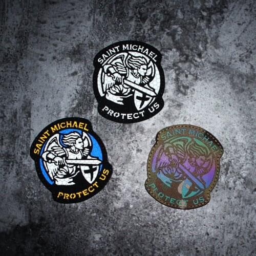 Archangel St. Michael Protect Us Nylon Reflective Patches Cross Christ Angel Series Armband Velcro For Clothes Backpack Sticker