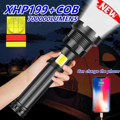Newest Led Flashlight Torch Light Powerful USB Rechargeable Tactical Flash light 18650 XHP199 XHP90 Super Bright Hunting Lantern