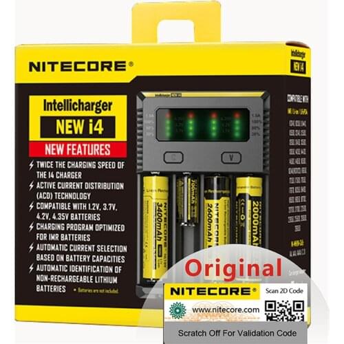 Original Nitecore New I4 Battery Charger 18650 14500 16340 26650 LCD Li-ion Fast Charger 12V Charing for A AA AAA Batteries