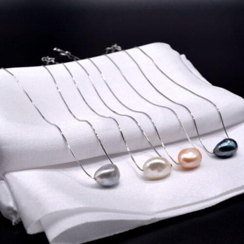 Baroque single bead necklace. 11-12 mm natural baroque pearls. Necklace in sterling silver. Girl necklace