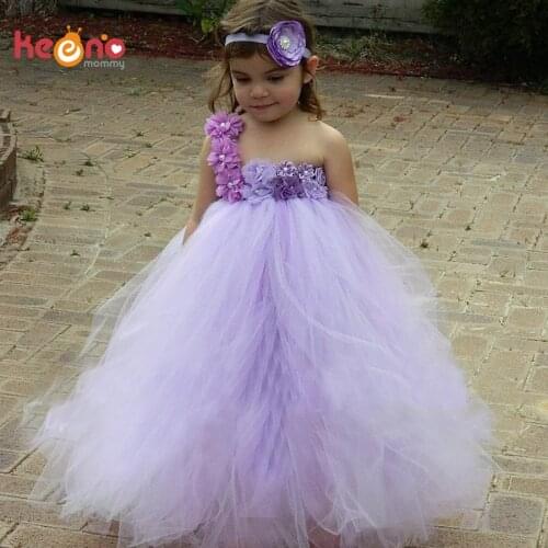 Keenomommy Lavender Flower Girls Dress with Headband Elegant Party Wedding Tutu Dress Baby Bridesmaid Photo Props Costume TS122