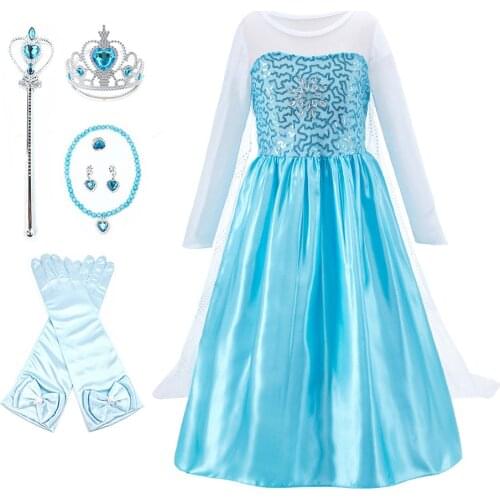 Girl Princess Dress Children Elsa Fancy Costume Kids Sequins Carnival Costume Disguise Girl Birthday Party Outfit Summer Clothes