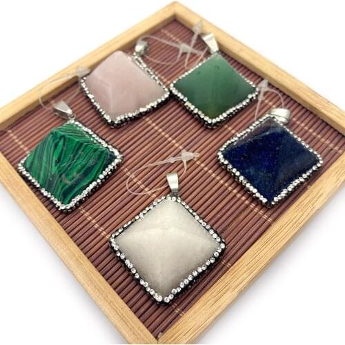 Natural Stone Pendant Geometric Rhombus Pyramid Shape Edge Diamond Sapphire Luxury Necklace Bracelet Jewelry Accessories
