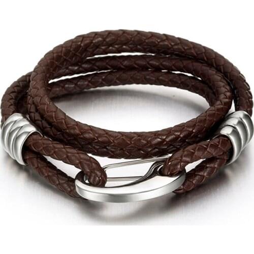 Casual Vintage European Fashion Twine Punk Leather Bracelet Fathers Day Mens Birthday Gift