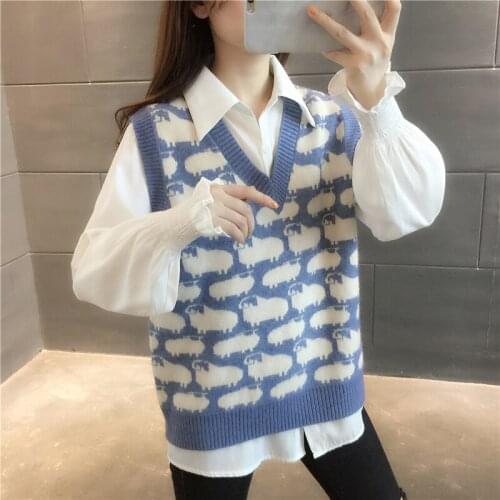 Room 210755, row 1, under No. 2] real shooting, V-neck lamb color matching sleeveless knitted vest [1133] 41