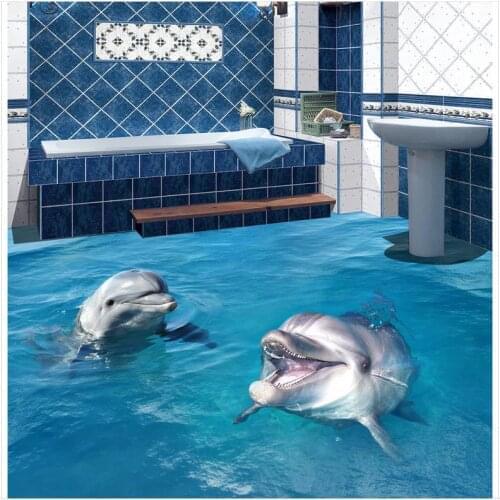 3D wallpaper floor for living room Custom Photo self-adhesive 3D floor dhophin PVC waterproof floor Home Decoration