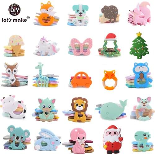 6cm Silicone Teether Baby Teether Animal Chewy Baby Teething Baby Silicone Beads Unicorn Christmas Tree Giraffe Teether Bpa Free