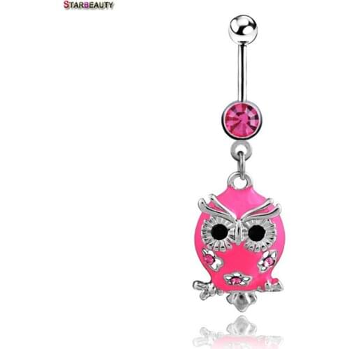 Starbeauty Pink Owl Navel Piercing Ombligo Women Belly Piercing Nombril Owl Pendant Belly Button Rings Pircing Belly Dance Acc